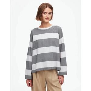 Madewell NWT Women’s Black White Striped Easy Crewneck Long Sleeve Top size XS